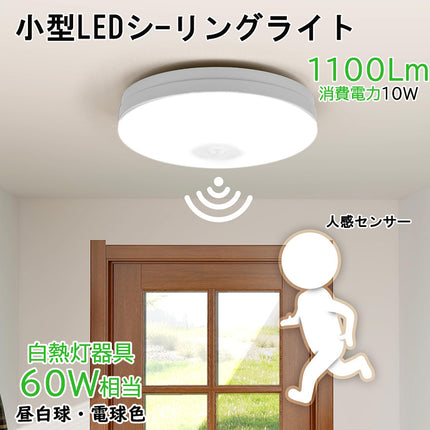 858shop シーリングライト LED 天井照明 コンパクト 人感センサー ライト おしゃれ 小型 薄型 コンセント led電球 電球色 センサーライト 蛍光灯 mini キッチン 洋室 和室 玄関 倉庫 脱衣所 洗面所 台所 物置 廊下 通路 階段 北欧 自動点灯
