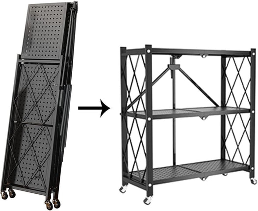 スチールラック 3段 0.3mm厚 鉄製 スチール製 メタルラック シェルフ 棚 折りたたみ式 折り畳み式 オープンラック キャスター付き 植物棚 フラワースタンド 園芸ラック ガーデンラック 組立簡単 キッチンラック ランドリー ベランダラック 収納 可愛い インテリア おしゃれ