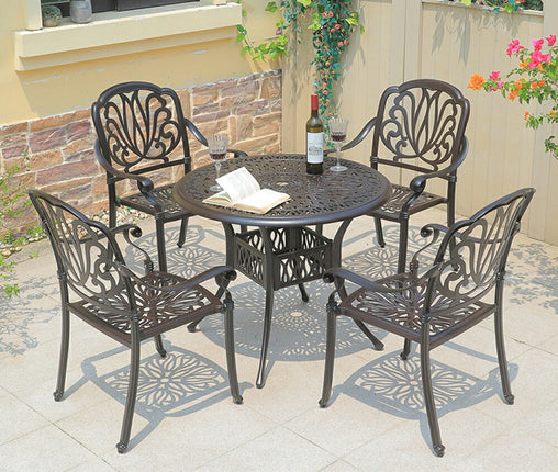 M ガーデン テーブル3点セット 5点セット クラシコ ラウンドテーブル アルミ 雨ざらし ガーデンファニチャーセット ガーデンチェア アンティーク調 ブロンズ色 ホワイト コンパクト パラソル エレガント おしゃれ 軽量で持ち運び簡単 エレガント エリザベス