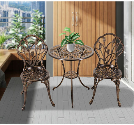 S ガーデン テーブル セット アルミ ガーデン3点セット 雨ざらし ガーデンファニチャーセット ガーデンチェア アンティーク調 ブロンズ色 ホワイト コンパクト パラソル エレガント おしゃれ 軽量で持ち運び簡単 エレガント ローズ チューリップ