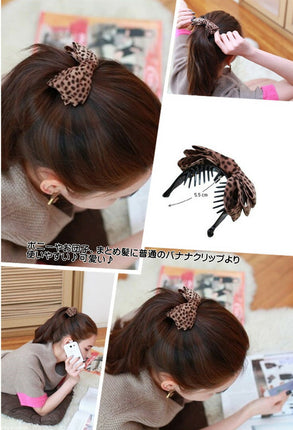 リボン バナナクリップ 丸型 アニマル ヒョウ柄 バレッタ ヘアアクセサリー