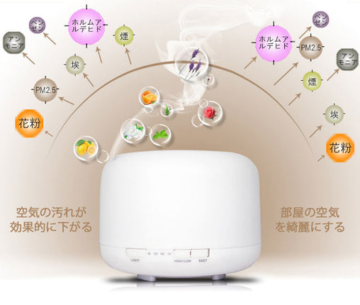 ★アロマ加湿器 500ml 超音波 うるおいアロマディフューザー 7色変換LED付き アロマ オイル アロマポット アロマランプ ガラス アロマディフューザー アロマオイル アロマ加湿器 加湿器 アロマ 静音 空焚き防止 自動停止機能 暖色LED