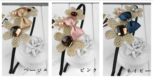 デコつく フラワー リボン 細身 カチュ-シャ ヘアバンド/結婚式、パーティー /ヘアアクセサリー