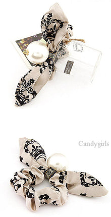 大人可愛いパール リボン ウサギ耳 シュシュ/ヘアゴム/ヘアアクセサリー