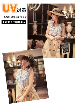 つば広リボン麦わら帽子♪★ハット リボン 麦わら帽子 帽子 セパレート 海水浴 プール 海外旅行 バカンス フィットネスぼうし カンカン帽/麦わら帽子/レース/UV/帽子ぼうし/ UVカット/紫外線対策/新作/レディース//夏/女性用日焼け防止 小顔効果