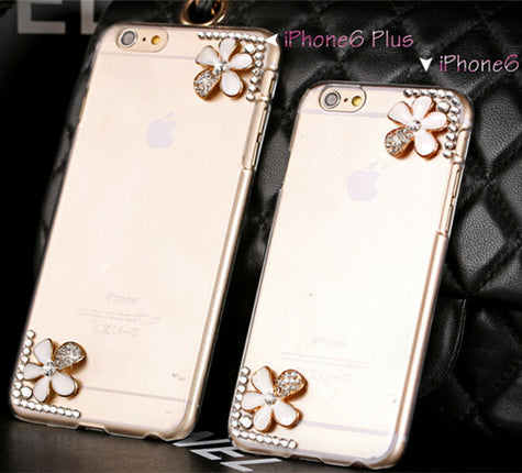 iphone6 iphone6 plus デコケース キラキラクリスタル ラインストーン フラワー クリア ハードケース アイフォンカバー