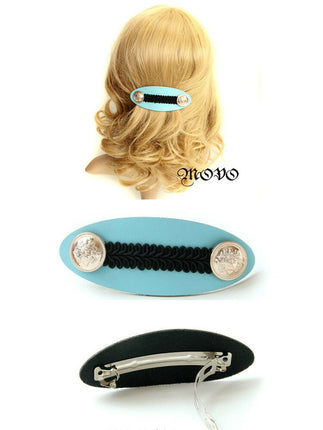 movo ネオンブルー皮革 シンプル バレッタ/ヘアアクセサリー ヘアピン/オシャレ/結婚式/パーティー