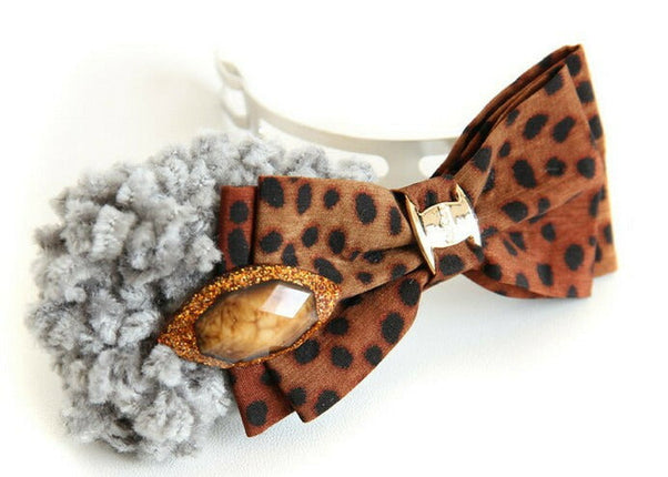 在庫処分 movo アニマル ヒョウ柄 リボン カラストーン バレッタ/オリジナル ヘアアクセサリー ヘアピン/オシャレ/パーティー