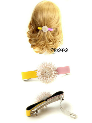 movo パール フラワー バイカラー 皮革 バレッタ/ヘアアクセサリー ヘアピン/オシャレ/人気/結婚式/パーティー