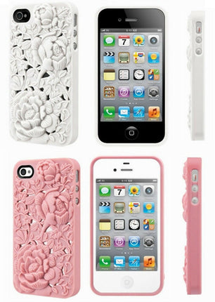 【在庫処分】iphone4s iphone4 シリコン人気 オシャレ 立体フラワーアイフォンケース カバー ブラック ホワイト ピンク カスタムジャケット