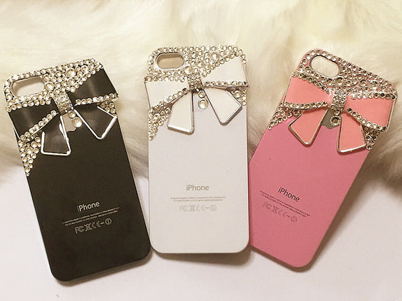 在庫処分★iphone5s iphone5 リボンデコケース 最高級クリスタルデコ電 キラキラデコケース 鏡面 ブラック ホワイト ピンク アイフォンハードケース デコデン カスタムジャケット
