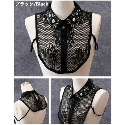 きらきら 付け襟 シフォン 高品質シャツ襟 白 重ね着シャツ ホワイト/ブラック レディース パーティー/二次会/オフィス