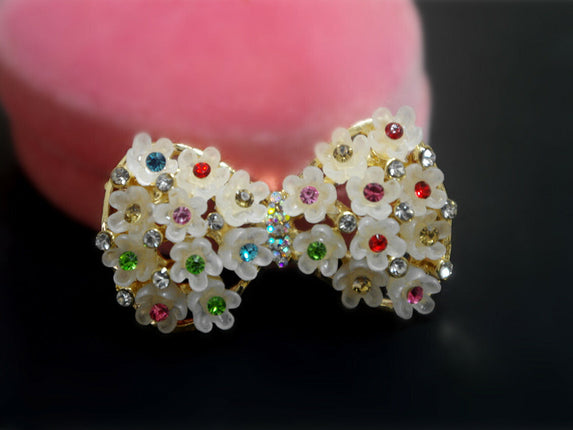 デコパーツ リボン デコパーツ キラキラ カラーストーンパーツ ハンドメイドパーツ メタルデコパーツ アクセサリー材料 ゴールド金属カメリアパーツ 1個