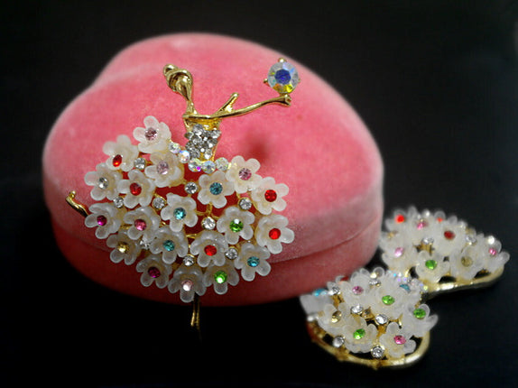 デコパーツ キラキラ カラーストーン フラワー バレエ少女 ハンドメイドパーツ アクセサリー材料 ゴールド金属カメリアパーツ 1個