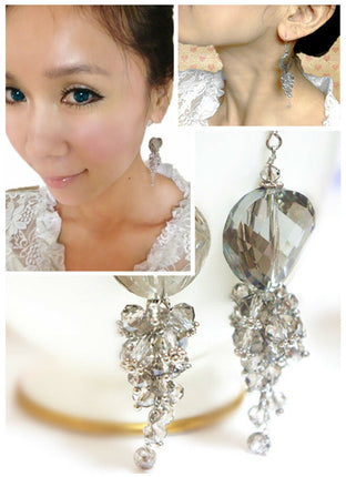 天然石 水晶 ビ-ズ シルバー925 ピアス 人気揺れる イヤリング レディースアクセサリー
