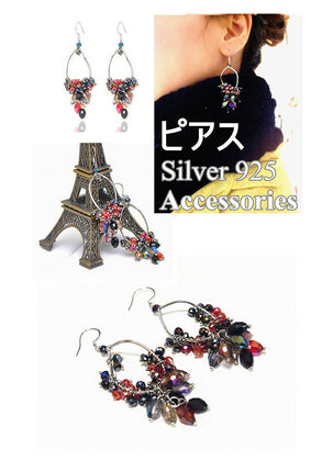 天然水晶 ビ-ズ シルバー925 ピアス レット 人気 揺れるピアス イヤリング レディースアクセサリー