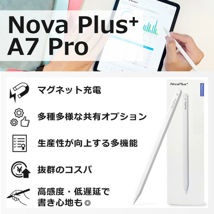 Novaplus アップル ペンシール タッチペン iPadペンシル ワイヤレス充電 高感度 傾き感知 磁気吸着機能 高耐摩耗性 1.4mmチップ アップルペンシル 互換性 バッテリー残量指示 文字入力 イラスト制作に最適