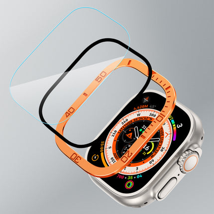 apple watch ultra カバー アップルウォッチ ウルトラ カバーapple watch ultra ガラスフィルム 49 mmアルミ枠 保護カバー 強化ガラス スムーズ 耐指紋 高透過率 貼り付けやすい 気泡防ぐ 液晶全面保護