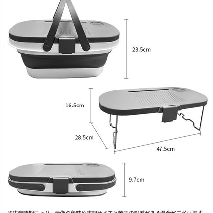 858shop 多機能 ポータブル 折りたたみ 蓋付バスケット 防塵テーブル付き収納バスケットピクニック 屋外 まな板、テーブル機能バスケット 24L 1.41kg 取っ手付き ショッピング キャンプ 収納バスケット 持ち手 省スペース 軽量