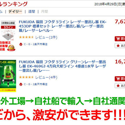 EK-169GJ墨出し器 PSE認証★FUKUDA 福田 フクダ 2ライン グリーンレーザー墨出し器 大矩ライン 1垂直1水平 レーザー墨出し器/レーザー墨出器/レーザーレベル/レーザー水平器/レーザー測定器/墨出し/墨出し器/墨出し器/墨だし器/クロスライン★日本語説明書