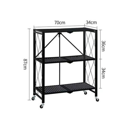 増強版 スチールラック 3段 0.6mm厚 鉄製 スチール製 メタルラック シェルフ 棚 折りたたみ式 折り畳み式 オープンラック キャスター付き 植物棚 フラワースタンド 園芸ラック ガーデンラック 組立簡単 キッチンラック ランドリー ベランダラック 収納 インテリア おしゃれ