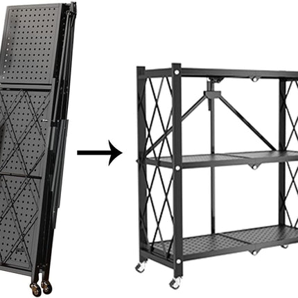 スチールラック  3段 0.3mm厚 鉄製 スチール製 メタルラック シェルフ 棚 折りたたみ式 折り畳み式 オープンラック  キャスター付き 植物棚 フラワースタンド 園芸ラック ガーデンラック 組立簡単 キッチンラック ランドリー ベランダラック 収納 可愛い インテリア おしゃれ
