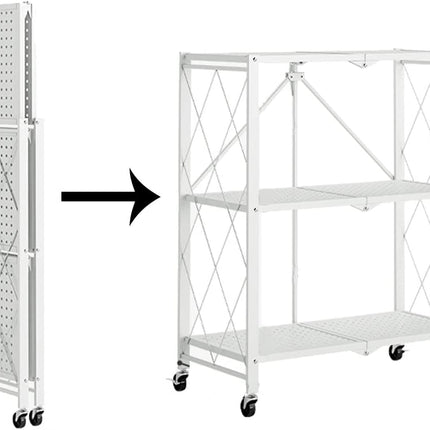 スチールラック  3段 0.3mm厚 鉄製 スチール製 メタルラック シェルフ 棚 折りたたみ式 折り畳み式 オープンラック  キャスター付き 植物棚 フラワースタンド 園芸ラック ガーデンラック 組立簡単 キッチンラック ランドリー ベランダラック 収納 可愛い インテリア おしゃれ