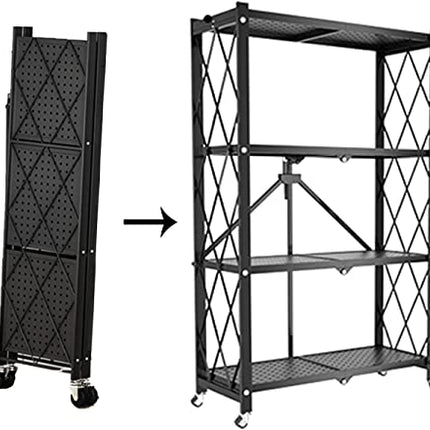 スチールラック 4段 0.3mm厚 鉄製 スチール製 メタルラック シェルフ 棚 折りたたみ式 折り畳み式 オープンラック キャスター付き 植物棚 フラワースタンド 園芸ラック ガーデンラック 組立簡単 キッチンラック ランドリー ベランダラック 収納 可愛い インテリア おしゃれ