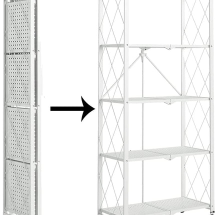 増強版 スチールラック 5段  0.6mm厚 鉄製 スチール製 メタルラック シェルフ 棚 折りたたみ式 折り畳み式 オープンラック キャスター付き 植物棚 フラワースタンド 園芸ラック ガーデンラック 組立簡単 キッチンラック ランドリー ベランダラック 収納 インテリア おしゃれ