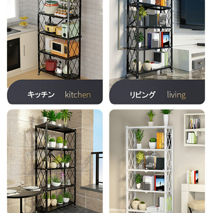 増強版 スチールラック 5段  0.6mm厚 鉄製 スチール製 メタルラック シェルフ 棚 折りたたみ式 折り畳み式 オープンラック キャスター付き 植物棚 フラワースタンド 園芸ラック ガーデンラック 組立簡単 キッチンラック ランドリー ベランダラック 収納 インテリア おしゃれ