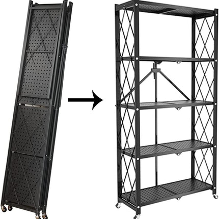 スチールラック 5段 0.3mm厚 鉄製 スチール製 メタルラック シェルフ 棚 折りたたみ式 折り畳み式 オープンラック キャスター付き 植物棚 フラワースタンド 園芸ラック ガーデンラック 組立簡単 キッチンラック ランドリー ベランダラック 収納 可愛い インテリア おしゃれ