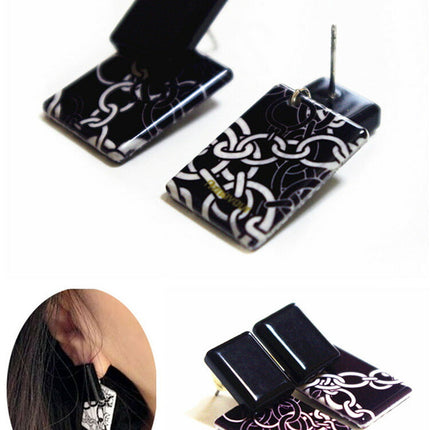 訳あり★アズナヴール（aznavour)四角　セルロースアセテート　チェーン柄　スクエアピアス　レディースアクセサリー