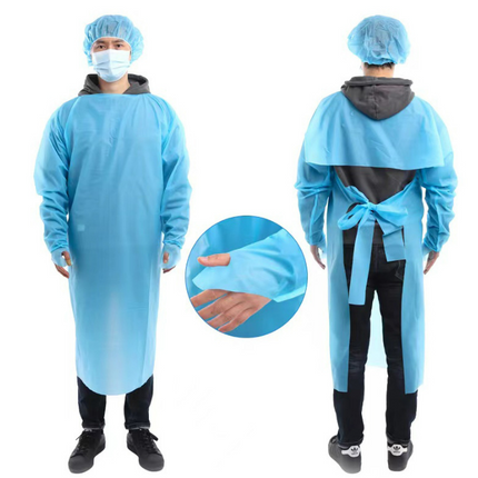【300枚】CPEガウン ブルー セット フリーサイズ 長袖 指フック 袖付き 男女兼用 医療 介護用 感染症対策 簡易エプロン ディスポエプロン 使い捨てエプロン