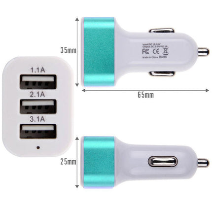 3ポートUSB同時充電 カーチャージャー 急速充電器 5色　3 Port USB Car Charger 車載充電アダプタ 2.1A + 1.0A + 1.0A 出力