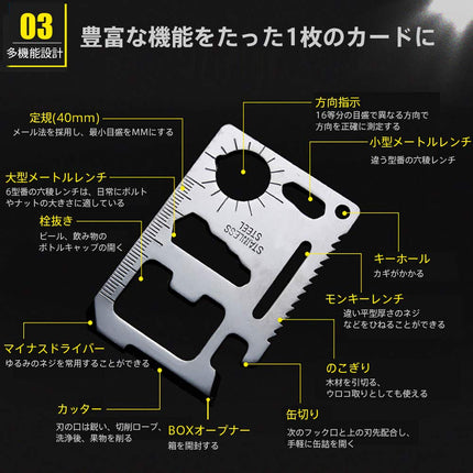 カードナイフ カードタイプ 万能ツール サバイバルツール ツールセット 12IN1 ナイフ/スパナ ノコギリ マルチ PUポーチ 収納ケース ステンレス