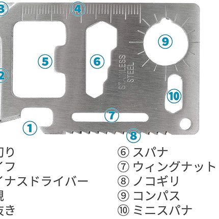カードナイフ カードタイプ 万能ツール サバイバルツール ツールセット 12IN1 ナイフ/スパナ ノコギリ マルチ PUポーチ 収納ケース ステンレス