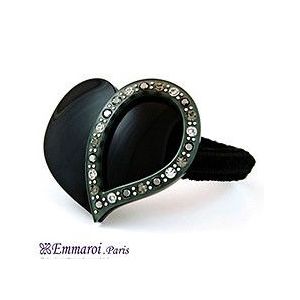 在庫処分★EMMAROI　ハート　ヘアゴム　スワロフスキー　ブラック　セルロースアセテート　ヘアアクセサリー