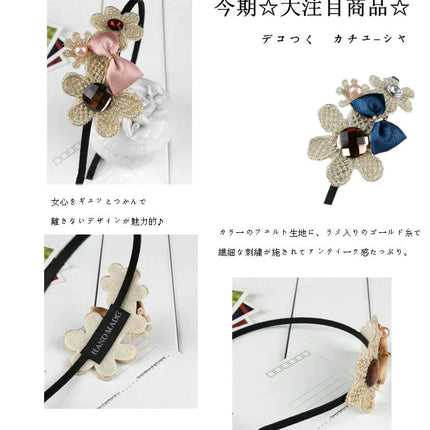 デコつく　フラワー　リボン　細身　カチュ-シャ　ヘアバンド/結婚式、パーティー /ヘアアクセサリー