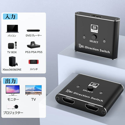 【4K120Hz・8K60Hz グレードアップ版】 HDMI切替器 hdmi セレクター 切替 分配器 1入力2出力 / 2入力1出力 手動切替 電源不要 HDCP2.3 PS5/PS4/PS3/Nintendo Switch/Xbox/DVDプレーヤーなど対応 HDMI 分配器