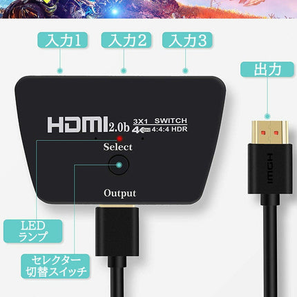 HDMI切替器 HDMIセレクター 3入力1出力 [ 4K 60Hz ] HDMI スイッチャー 分配器 テレビ PC PS4 PS5 XBOX HDMI 切り替え スイッチ 三股 3ポート HDMIハブ アダプタ メス オス スマホ Nintendo switch モニター