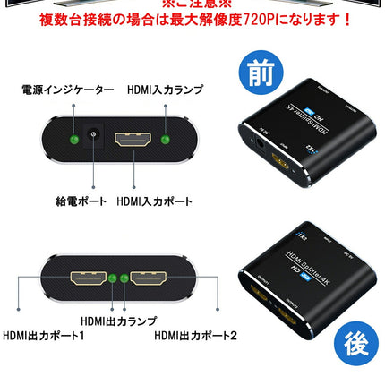 HDMI 分配器 HDMI スプリッター 1入力2出力 同時出力 HDCP2.2 4K/3D/1080P対応 設定不要 音声出力 ディスプレイ 分配器 Switch PS3 PS4 PS5 HDTV DVD Xbox TV Stick ディスプレイ プロジェクターなど対応 1入力 2出力 同時 拡張機能あり