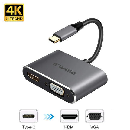 Ewise HDMI変換 アダプター [ HDMI VGA 同時出力 高解像度 1080p ] Type-c to HDMI VGA 変換 アダプタ ケーブル 変換アダプター typec [ macbook pro air / ipad / surface Go / Galaxy S10 対応 ] iPad 2021非対応
