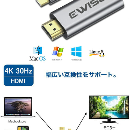 USB Type-C to HDMI 変換 ケーブル 1.8m サンダーボルト hdmiケーブル typec 変換アダプター スマホ 変換ケーブル typec HDMI [ iMac MacBook Mac Book Pro Air mini iPad Pro Dell XPS Chromebook Pixel Galaxy など対応 ] [ 4K30hz ]