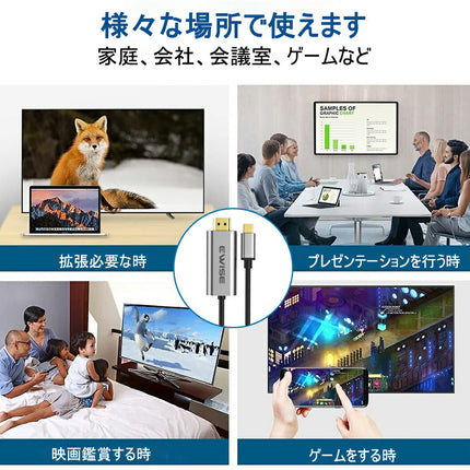 USB Type-C to HDMI 変換 ケーブル 1.8m サンダーボルト hdmiケーブル typec 変換アダプター スマホ 変換ケーブル typec HDMI [ iMac MacBook Mac Book Pro Air mini iPad Pro Dell XPS Chromebook Pixel Galaxy など対応 ] [ 4K30hz ]