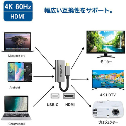 typec hdmi 変換アダプター [ 4K 解像度 c ] USB Type-C to HDMI 変換 アダプタ ケーブル アダプター タイプc type c アダプターケーブル typec HDMI メス [ macbook pro air / iMac / Chromebook / Galaxy 対応 ]