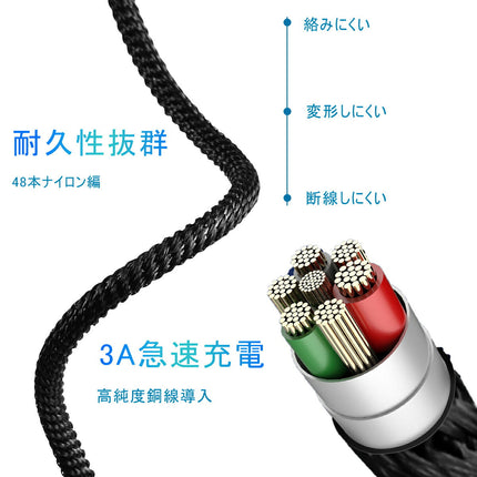 11代 Ewise マグネットケーブル 3A 急速充電 データ転送 充電ケーブル 2mx2本 ケーブルのみ  iPhone 13 【マグネット端子別売り】QC3.0対応 両面取付 取外し簡単 ライトニング Micro USB Type-C 幅広い互換性