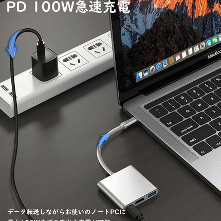 USB Type-C ハブ 3in1 HDMI 4K USB3.0 PD対応 100W 変換 アダプタ タイプC ノートパソコン ノートPC Chromebook surface PC iPad mini6 Air5/4 Pro Android Mac USB-C Android Switch