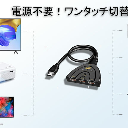 HDMI切替器 HDMIセレクター 3入力1出力 HDMI スイッチャー 分配器 4K テレビ PC ps4Pro HDMI 切り替え スイッチ 三股 3ポート HDMIハブ アダプタ メス オス スマホ モニター 映像 ケーブル同時出力不可 「Ps4非対応」