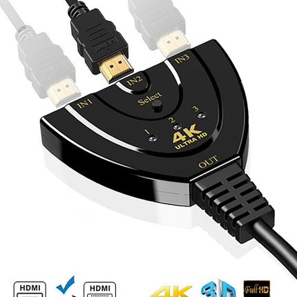 HDMI切替器 HDMIセレクター 3入力1出力 HDMI スイッチャー 分配器 4K テレビ PC ps4Pro HDMI 切り替え スイッチ 三股 3ポート HDMIハブ アダプタ メス オス スマホ モニター 映像 ケーブル同時出力不可 「Ps4非対応」