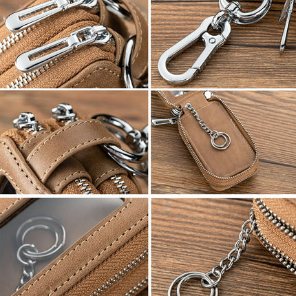 スマートキーケース 2個  窓付き キーケース メンズ レディース 本革 スマートキー クリア窓 ダブルジッパー ダブルポケット カラビナ付き スズキ ダイハツ スバル トヨタ 日産 ホンダ